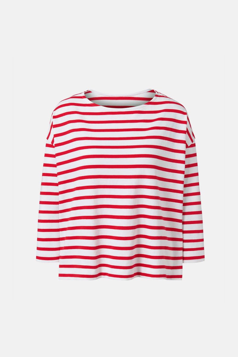 Tchibo Women Round Neck Long Sleeve Stripe Top, Red  - Image 2