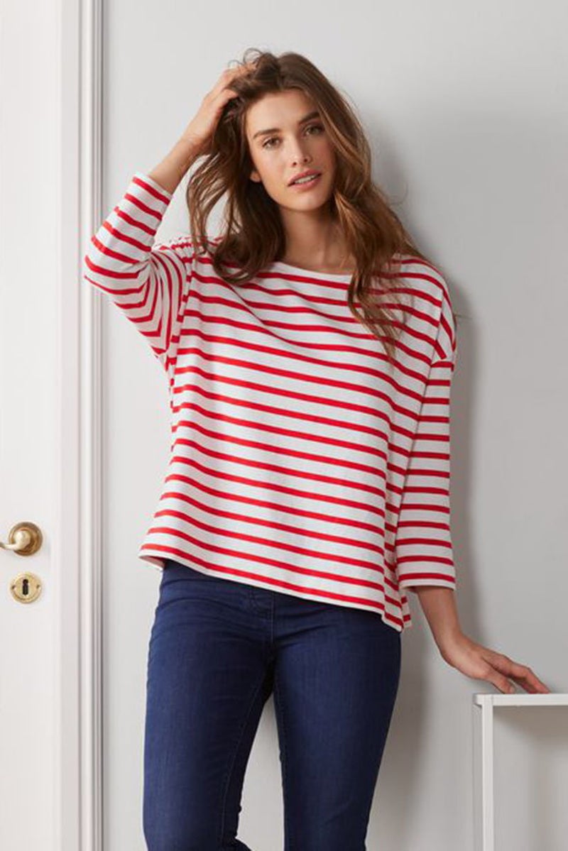 Tchibo Women Round Neck Long Sleeve Stripe Top, Red  - Image 1