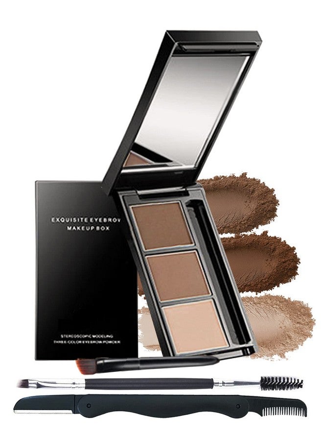 ليسديفيو مجموعة مكياج بودرة الحواجب - 3 ألوان، لوحة بودرة الحواجب، مقاومة للماء وتدوم طويلًا، لون بني غامق/فاتح، تملأ الحواجب وتحددها، للنساء، مع مرآة وفرشاة حواجب وشفرة حلاقة - مجموعة 02 - Image 1