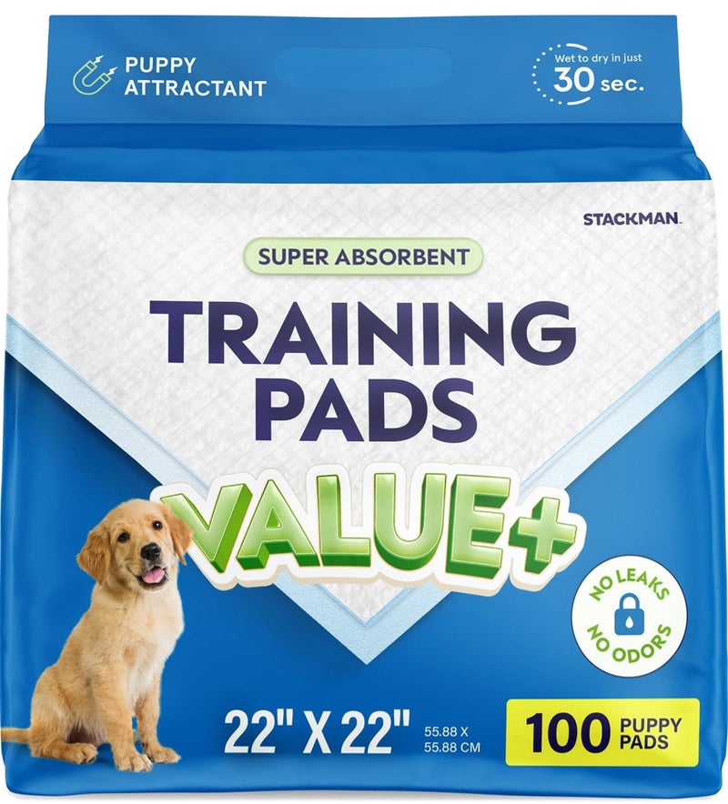 Stack Man Puppy Pads Pet Pee Pads for Dogs & Puppy Training [100-COUNT] Potty Pads for Dogs 22" x 22" Leak-Proof Dog Pee Pads - Quick-Dry Surface - Heavy Duty Absorbent Disposable Dog Wee Pad Bulk Pack - Image 1