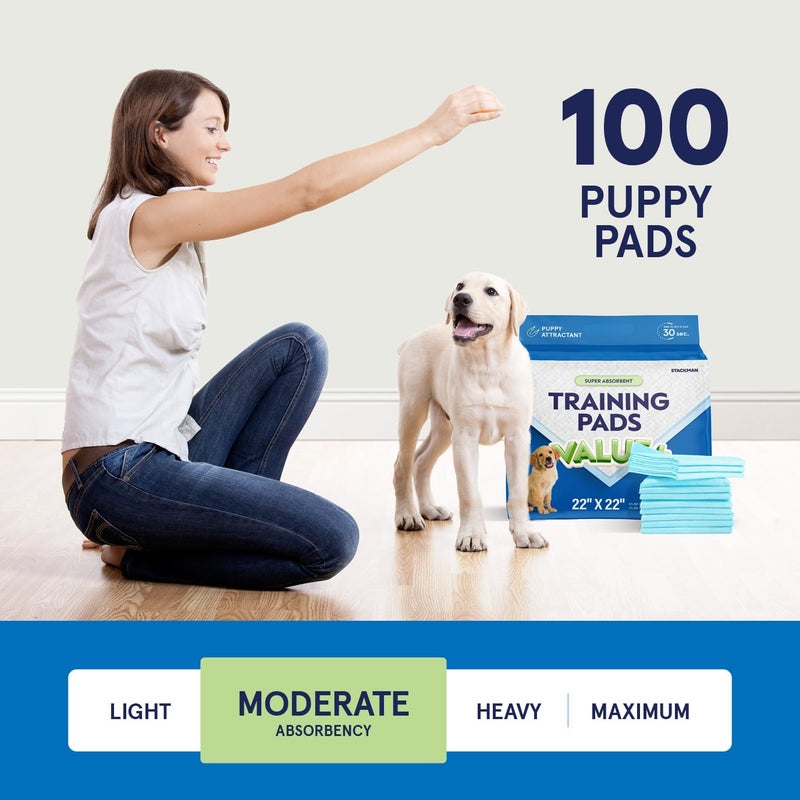 Stack Man Puppy Pads Pet Pee Pads for Dogs & Puppy Training [100-COUNT] Potty Pads for Dogs 22" x 22" Leak-Proof Dog Pee Pads - Quick-Dry Surface - Heavy Duty Absorbent Disposable Dog Wee Pad Bulk Pack - Image 4