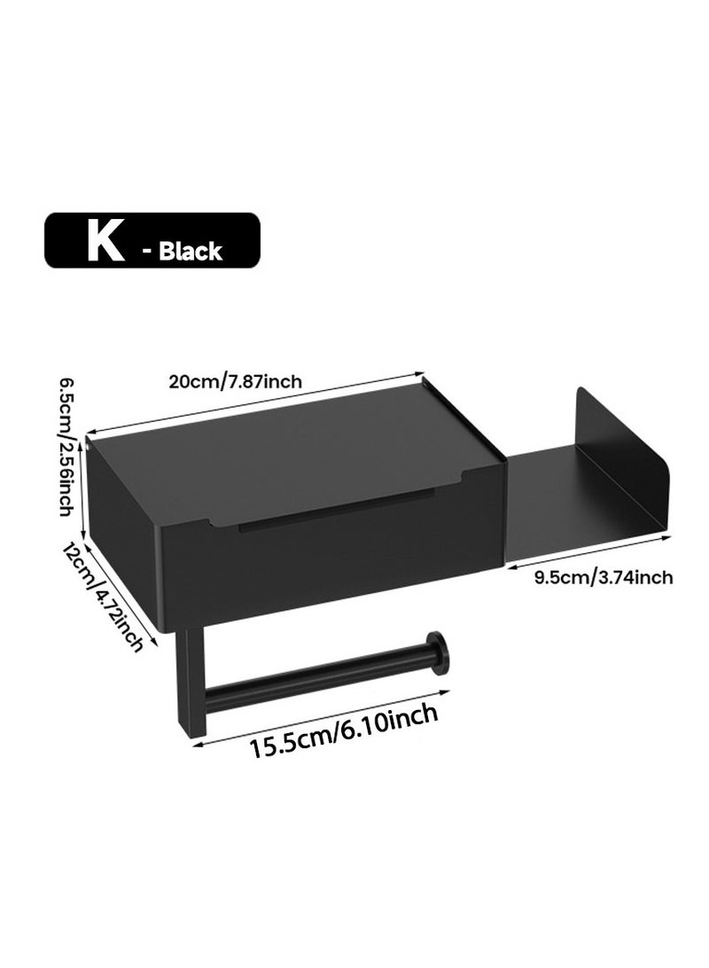 Stainless Steel Toilet Paper Holder with Wet Wipe Dispenser - Black, No Drilling Required, Bathroom Tissue and Phone Shelf for Modern Toilets - Image 3