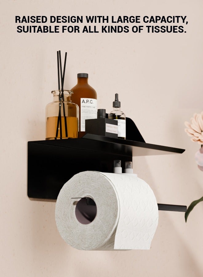 Stainless Steel Toilet Paper Holder with Wet Wipe Dispenser - Black, No Drilling Required, Bathroom Tissue and Phone Shelf for Modern Toilets - Image 5