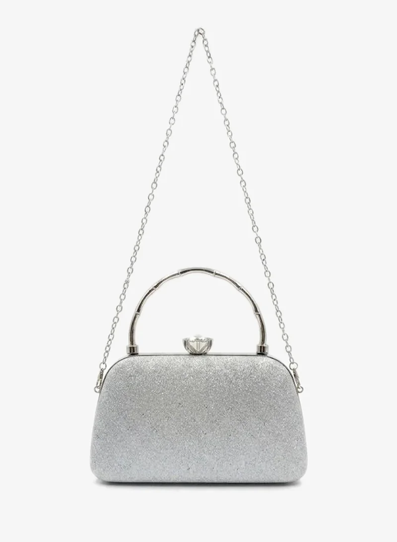 Viny Silver Viny Women's Glitter Evening Clutch Bag | Sparkly Crystal Party Handbag with Metal Handle & Detachable Chain | Wedding Bridal Purse | Formal Minaudiere for Weddings, Parties, Prom, Cocktail, Engagement, Eid & Special Occasions – Gold, Silver, Champagne for Women | Best Price UAE