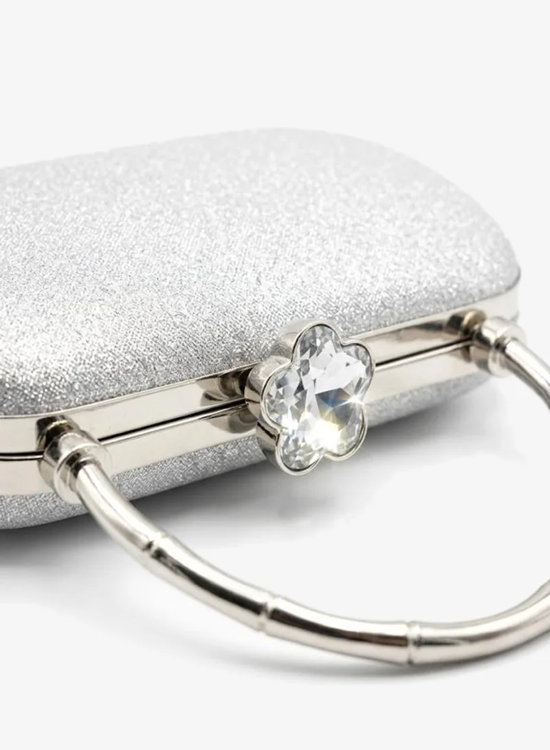 Viny Silver Viny Women's Glitter Evening Clutch Bag | Sparkly Crystal Party Handbag with Metal Handle & Detachable Chain | Wedding Bridal Purse | Formal Minaudiere for Weddings, Parties, Prom, Cocktail, Engagement, Eid & Special Occasions – Gold, Silver, Champagne for Women | Best Price UAE