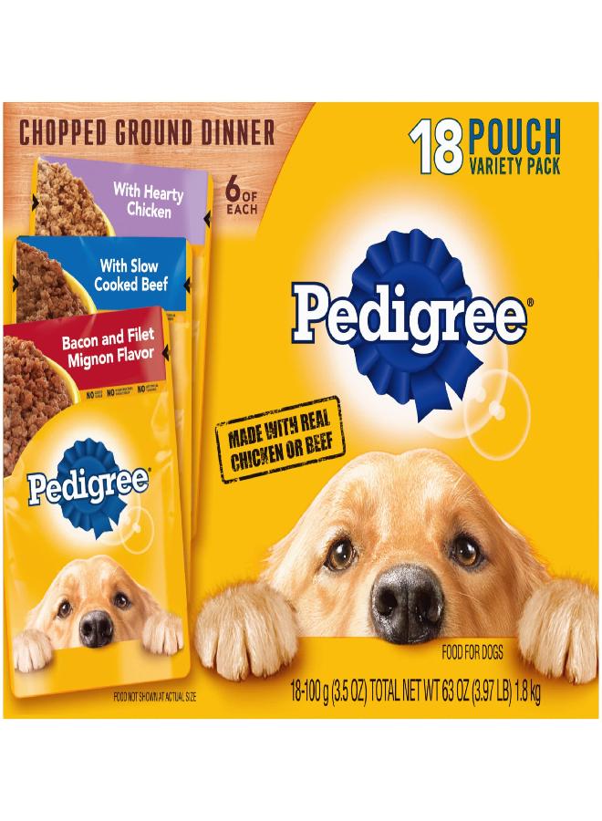 PEDIGREE CHOPPED GROUND DINNER Adult Soft Wet Dog Food 18-Count Variety Pack, 3.5 oz Pouches - Image 1