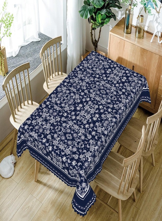 DORCEV Navy Blue Floral Rectangle Tablecloth Vintage Blue Floral Flowers Table Cloth Waterproof Spill Proof Stain Resistant Table Cover for Kitchen Dining Room Indoor Outdoor Party Decor,60x120 Inch - Image 1