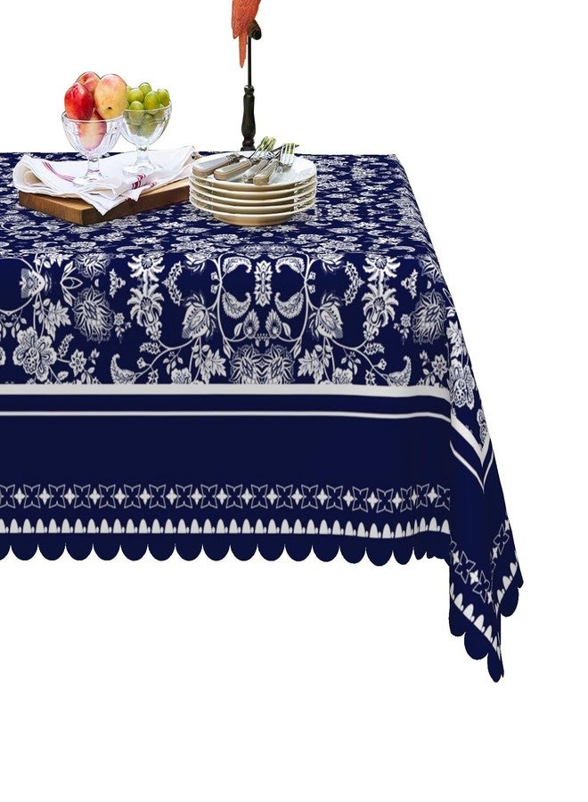 DORCEV Navy Blue Floral Rectangle Tablecloth Vintage Blue Floral Flowers Table Cloth Waterproof Spill Proof Stain Resistant Table Cover for Kitchen Dining Room Indoor Outdoor Party Decor,60x120 Inch - Image 5