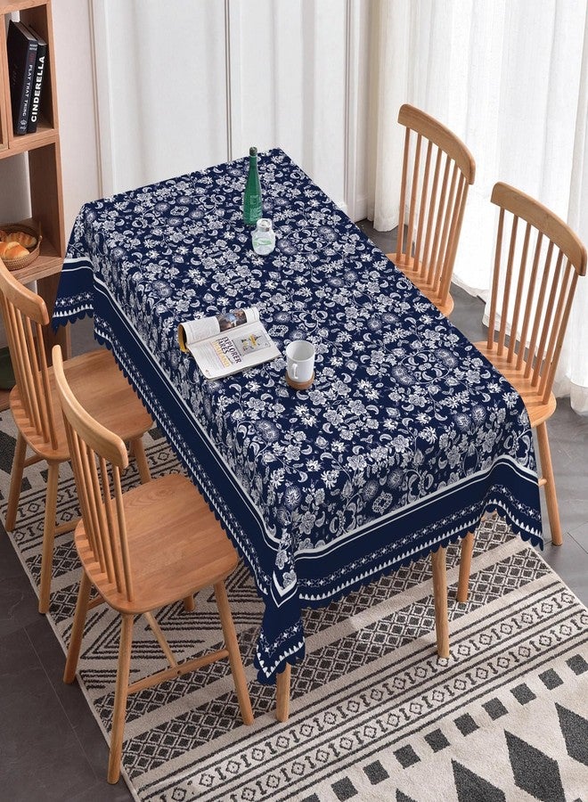 DORCEV Navy Blue Floral Rectangle Tablecloth Vintage Blue Floral Flowers Table Cloth Waterproof Spill Proof Stain Resistant Table Cover for Kitchen Dining Room Indoor Outdoor Party Decor,60x120 Inch - Image 2
