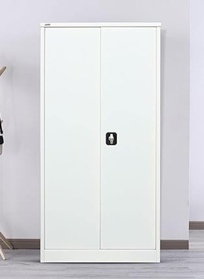 RIGID Steel Office Cupboard Curved Shape Closet  with Pre-Assembled Wardrobe with 3 Adjustable Shelves & 4 Compartments Cabinet Full Swing Doors Welded Hinges (183H * 91.4W * 47.5D )(White) - Image 1