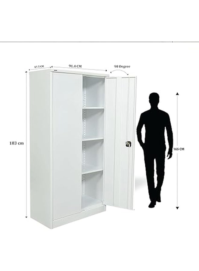 RIGID Steel Office Cupboard Curved Shape Closet  with Pre-Assembled Wardrobe with 3 Adjustable Shelves & 4 Compartments Cabinet Full Swing Doors Welded Hinges (183H * 91.4W * 47.5D )(White) - Image 2