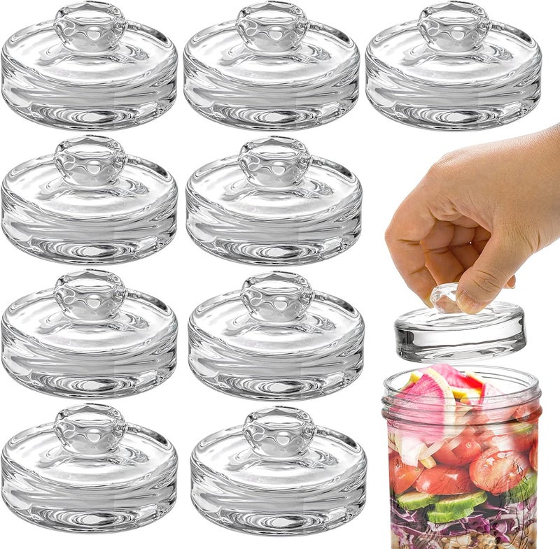 Youeon 9 Pack Fermentation Glass Weights with Easy Grip Handles for Wide Mouth Mason Jars, Pickling Jars, Glass Fermentation Weights for Fermenting Kit, Sauerkraut, Kimchi and More - Image 1