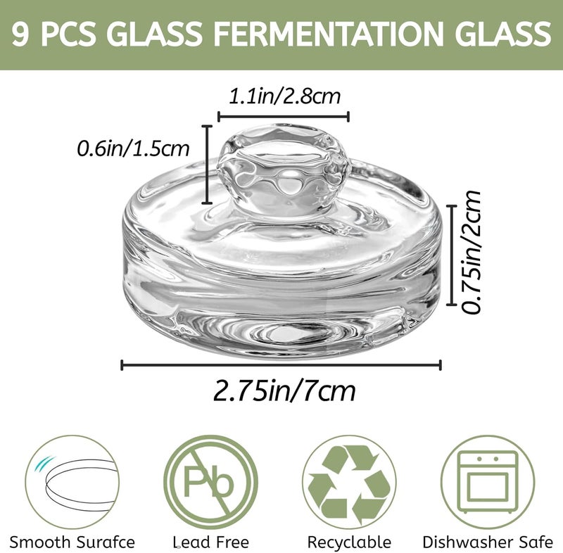 Youeon 9 Pack Fermentation Glass Weights with Easy Grip Handles for Wide Mouth Mason Jars, Pickling Jars, Glass Fermentation Weights for Fermenting Kit, Sauerkraut, Kimchi and More - Image 2