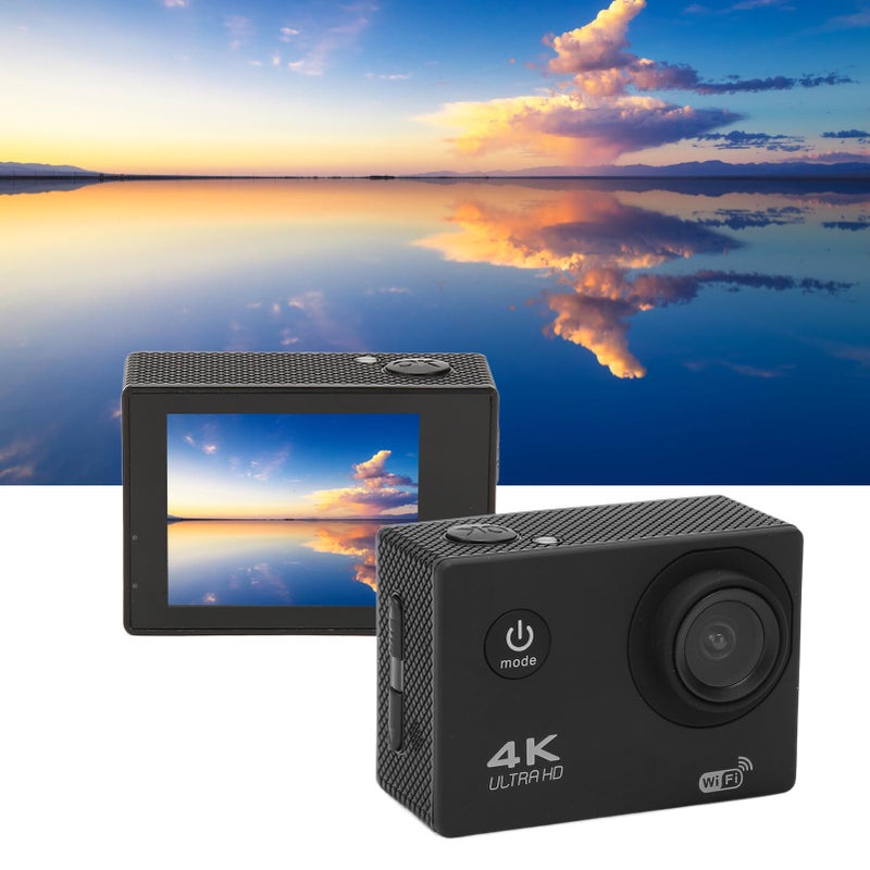 Action Camera 4K HD 98.4ft Waterproof 2.0 Inch Screen WiFi Underwater Sports Camera for Outdoor Diving Helmet Black - Image 1