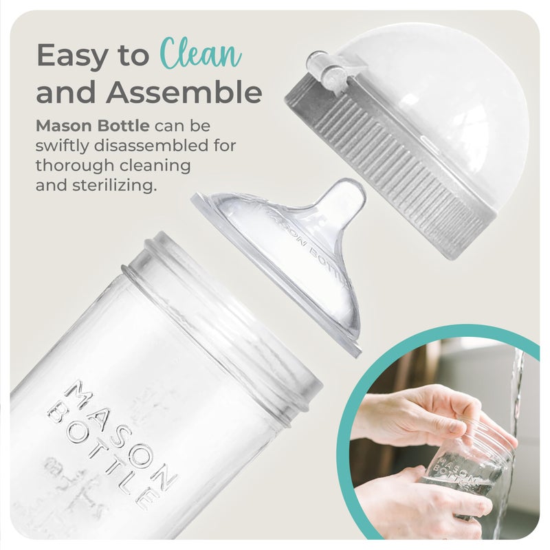 Mason Bottle Baby Glass Bottle Gift Set â€“ Includes 8oz & 4oz Feeding Bottles, Slow & Medium Flow Nipples, Silicone Sleeves, Caps and Rings â€“ BPA-Free, Non-Toxic, Anti-Colic - Image 3