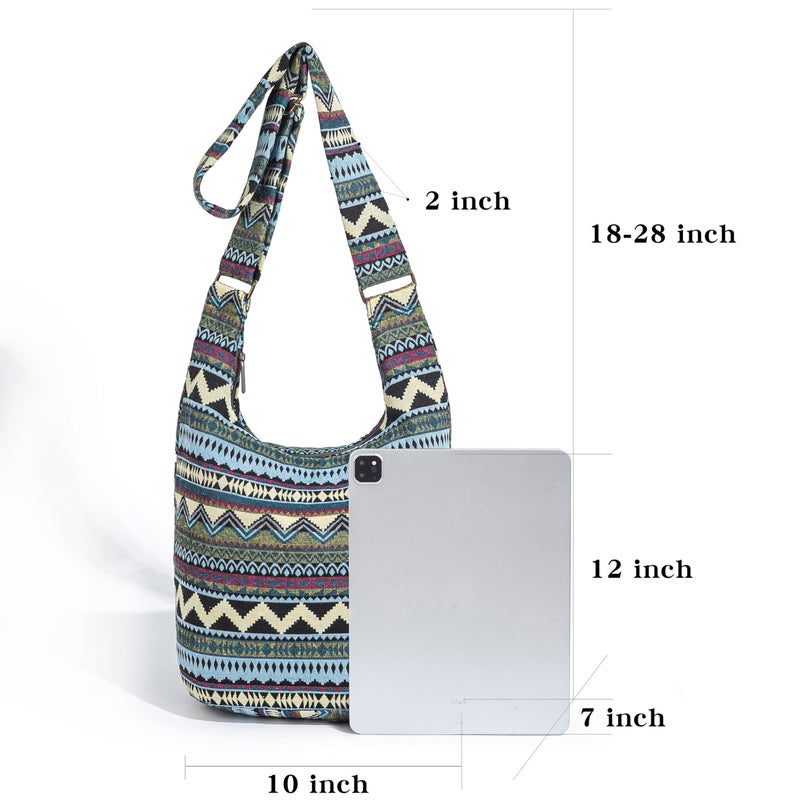 Coton Pose Women Hippie Crossbody Bag Top Zip Large capacity Canvas Sling Bag Jacquard cloth Handmade Bags (Boho green) - Image 4