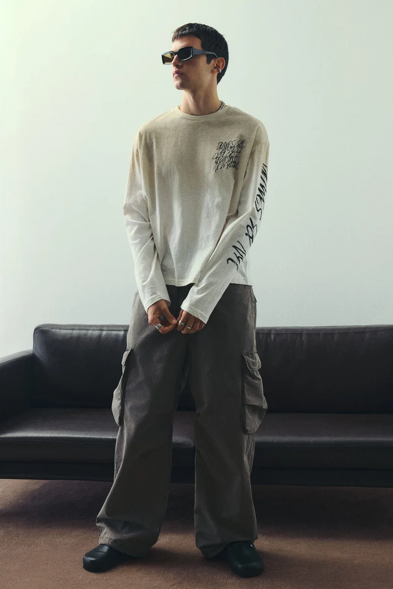 اتش اند ام بلوزة جيرسيه بأكمام طويلة وقصّة فضفاضة