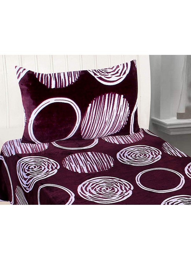 RD TREND 190 GSM شراشف فانيلا دافئة لفصل الشتاء حجم مفرد مسطح (60x90 بوصة) مع غطاء وسادة واحد بحجم (18x28 بوصة) لون-نبيذي، نمط-دائرة - Image 3