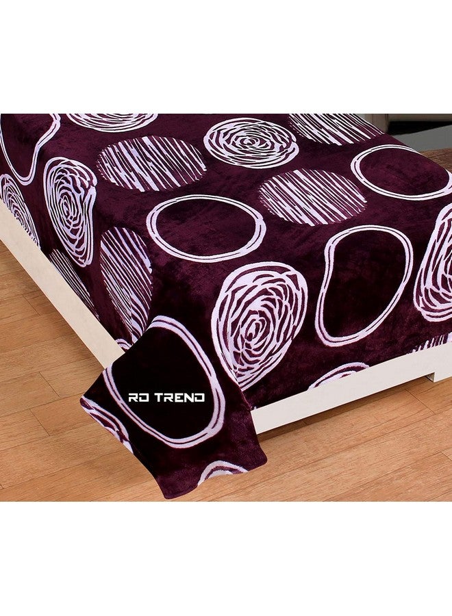 RD TREND 190 GSM شراشف فانيلا دافئة لفصل الشتاء حجم مفرد مسطح (60x90 بوصة) مع غطاء وسادة واحد بحجم (18x28 بوصة) لون-نبيذي، نمط-دائرة - Image 4