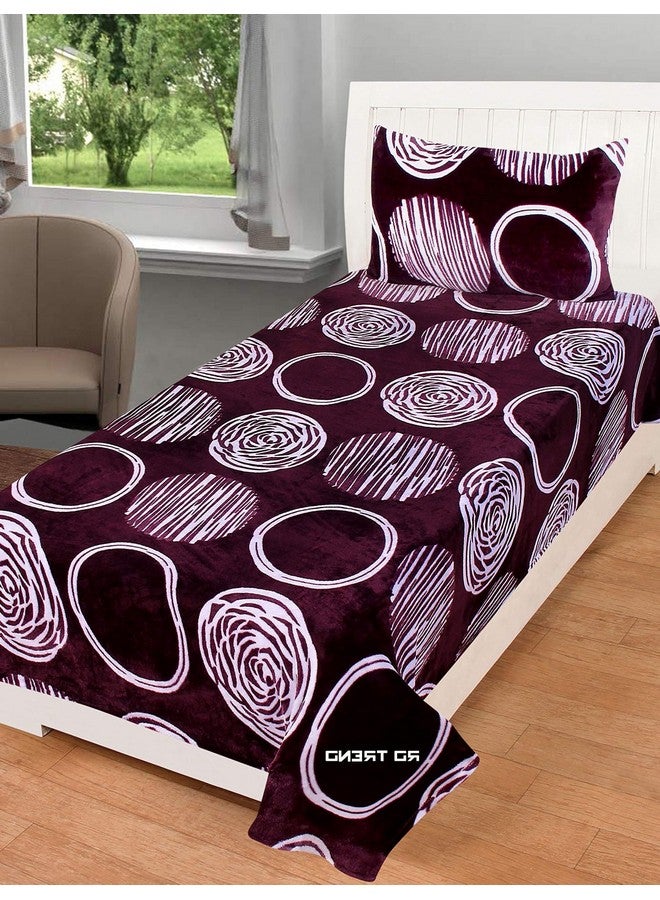 RD TREND 190 GSM شراشف فانيلا دافئة لفصل الشتاء حجم مفرد مسطح (60x90 بوصة) مع غطاء وسادة واحد بحجم (18x28 بوصة) لون-نبيذي، نمط-دائرة - Image 5