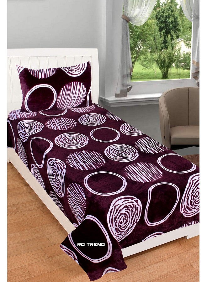RD TREND 190 GSM شراشف فانيلا دافئة لفصل الشتاء حجم مفرد مسطح (60x90 بوصة) مع غطاء وسادة واحد بحجم (18x28 بوصة) لون-نبيذي، نمط-دائرة - Image 1
