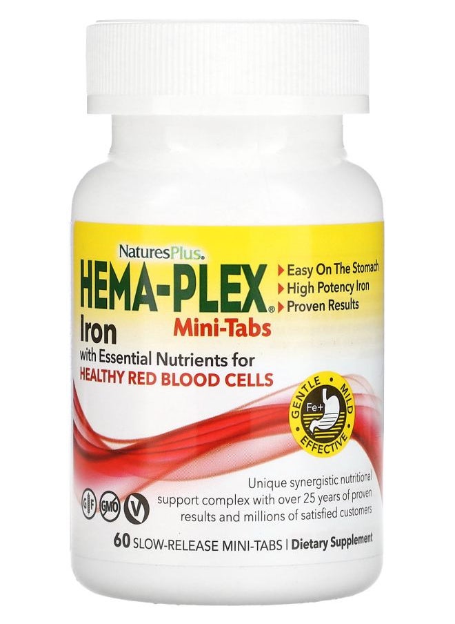 NaturesPlus Hema-Plex Iron with Essential Nutrients for Healthy Red Blood Cells 60 Slow Release Mini Tabs 