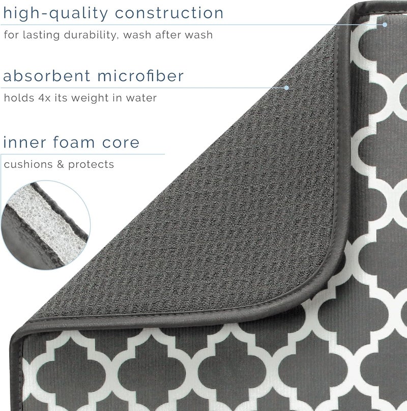 S&T INC. Dish Drying Mat for Kitchen, Absorbent, Reversible XL Microfiber Dish Mat, 18 Inch x 24 Inch, Pewter Grey Trellis - Image 3