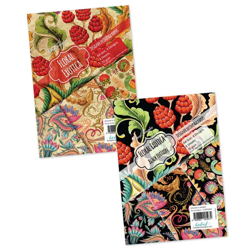 CrafTangles A4 Decoupage Paper Pack Combo - Floral Exotica and Floral Exotica Black Edition (8 sheets) - Image 3