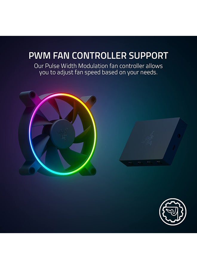 Razer Kunai Hydraulic 120Mm Argb Pc Fan: Quiet, Powerful Argb Fans - Pwm Fan Controller Support & Connect Up To 8 Fans - Powered By Razer Chroma Rgb - 3 Fans - Image 4