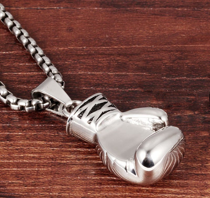 Hamoery Men Women Punk Stainless Steel Silver Boxing Glove Chain Pendant Necklace(Silver(Men)) - Image 3