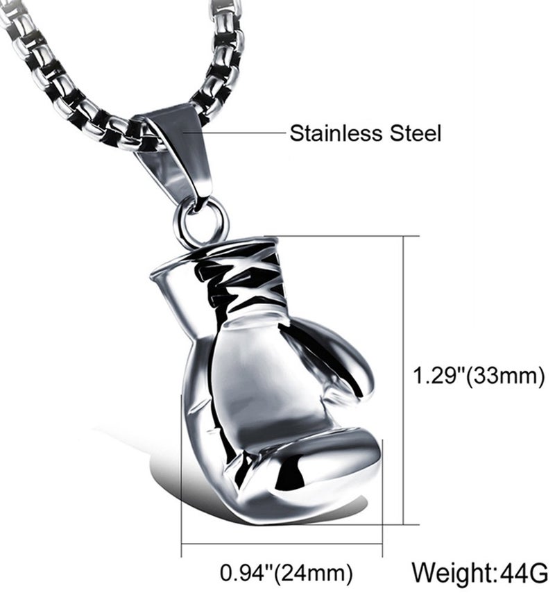 Hamoery Men Women Punk Stainless Steel Silver Boxing Glove Chain Pendant Necklace(Silver(Men)) - Image 5