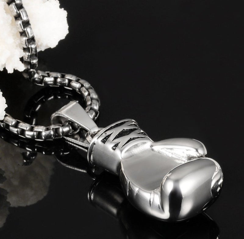 Hamoery Men Women Punk Stainless Steel Silver Boxing Glove Chain Pendant Necklace(Silver(Men)) - Image 4
