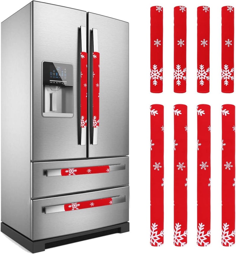 LimBridge Christmas Refrigerator Door Handle Cover, Design with Snowflakes, Two Sizes Red 8pcs Handle Cover for Kitchen Fridge, Microwave, Dishwasher Handle Decorations - Image 1