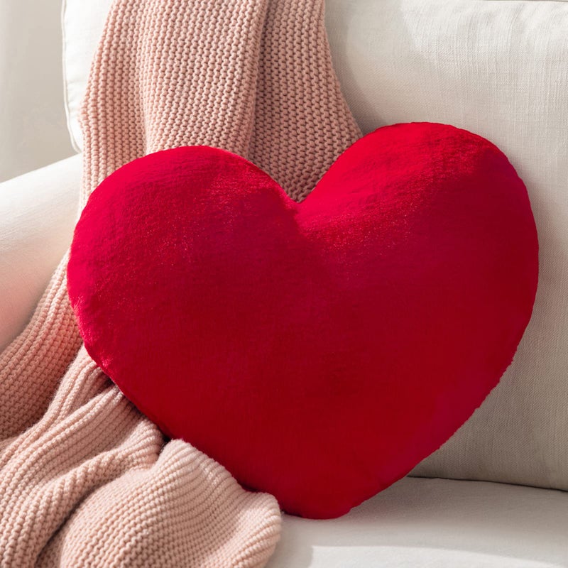 Ashler Home Deco Ashler Red Heart Pillow  Faux Fur Rabbit 3D Kids Room Decor Soft Decorative Cushion for Sofas Bedrooms  Living Spaces 15 X 17 Inch 