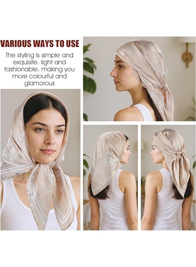 DIOTTI 3 Pack Satin Silk Square Scarves for Women, 70cm Hair & Neck Bandanas in Brown, Khaki, Light Green, Soft Shiny Head & Fashion Accessories (One Size) - Image 4