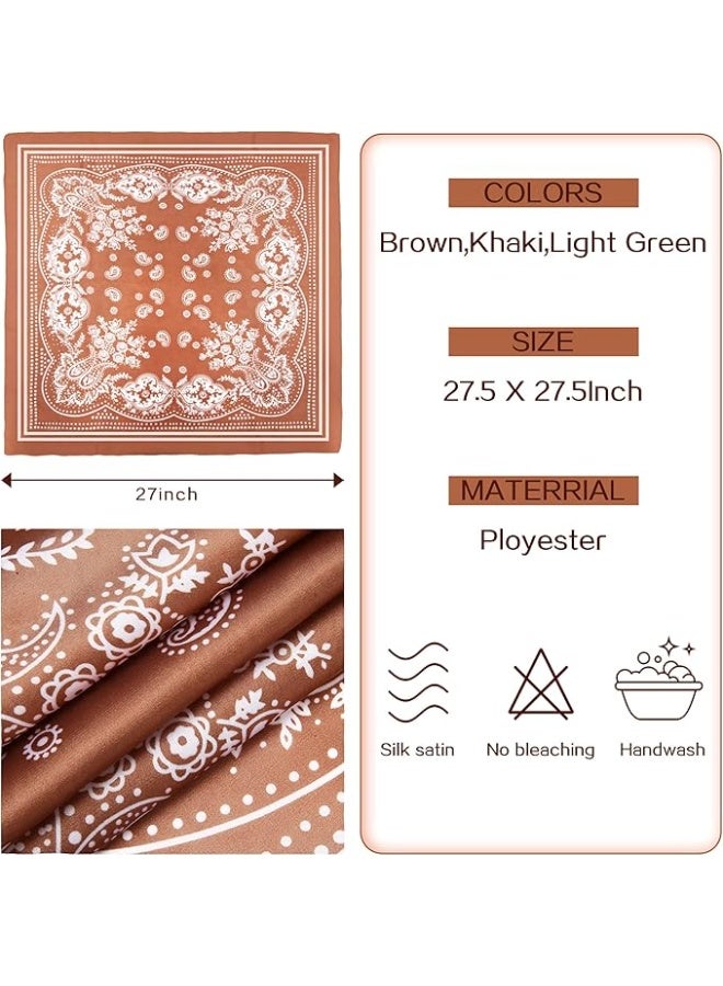 DIOTTI 3 Pack Satin Silk Square Scarves for Women, 70cm Hair & Neck Bandanas in Brown, Khaki, Light Green, Soft Shiny Head & Fashion Accessories (One Size) - Image 3