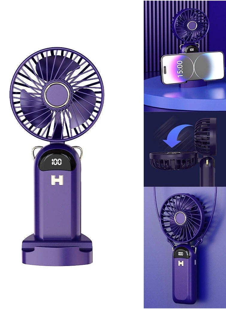 DAI HEART - New Model Student Portable Usb Hanging Neck Charging Folding Handheld Digital Display Multi-Function Desktop Outdoor Household Fan（5000mAh） - Image 1