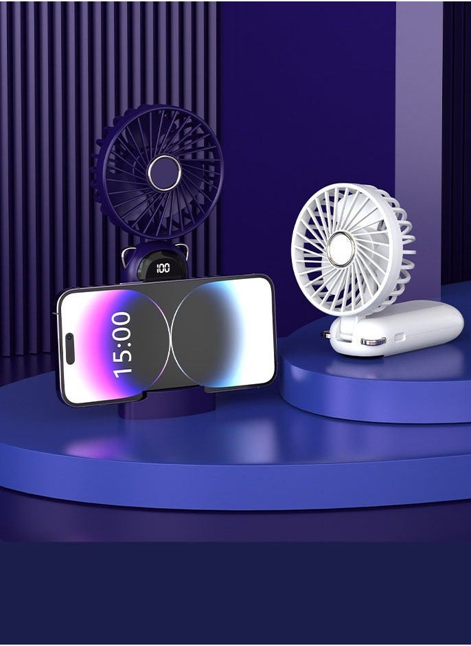 DAI HEART - New Model Student Portable Usb Hanging Neck Charging Folding Handheld Digital Display Multi-Function Desktop Outdoor Household Fan（5000mAh） - Image 1