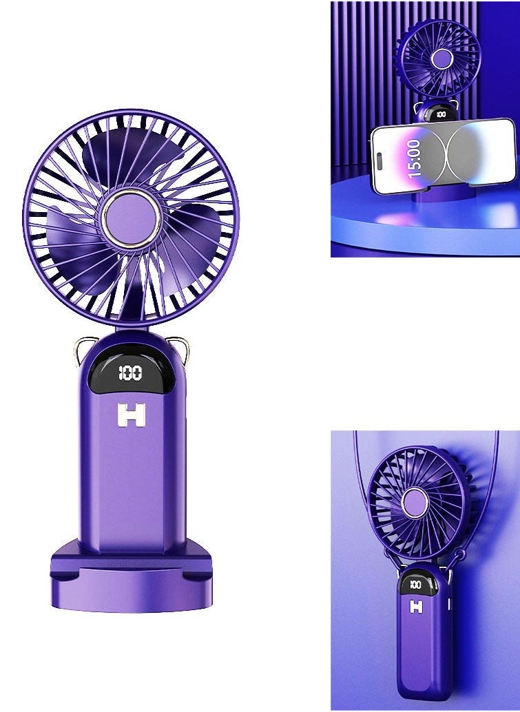 DAI HEART - New Model Student Portable Usb Hanging Neck Charging Folding Handheld Digital Display Multi-Function Desktop Outdoor Household Fan（5000mAh） - Image 1