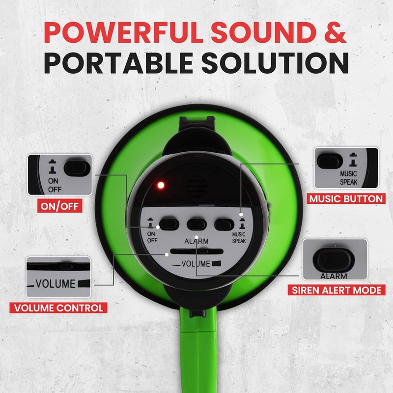 Pyle Compact Battery-Operated Megaphone with Siren - 30 Watt Power, Microphone, 2 Modes, PA Sound, Bullhorn, Foldable Handle for Cheerleading, Police Use (Green) - Image 4
