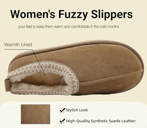 SMajong Women's Fuzzy Slippers Cozy Memory Foam House Shoes Winter Warm Loafer Slippers Indoor,Beige 10 US - Image 4