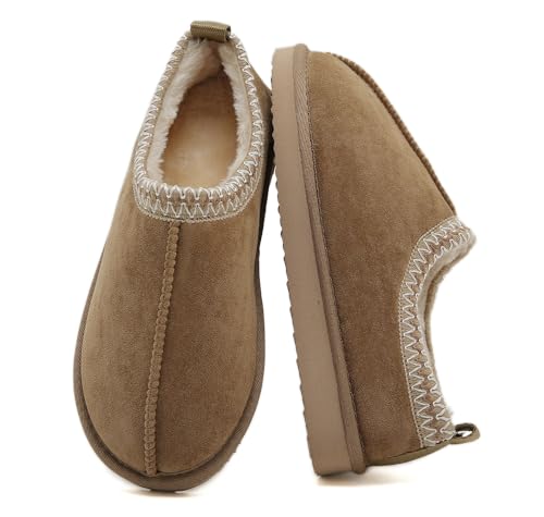 SMajong Women's Fuzzy Slippers Cozy Memory Foam House Shoes Winter Warm Loafer Slippers Indoor,Beige 10 US - Image 1