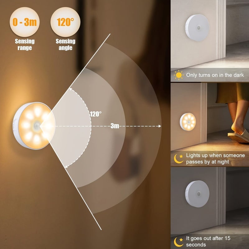 Motion Sensor Night Light Warm Light Battery Operated for Hallway Stairs Bedroom - Image 5