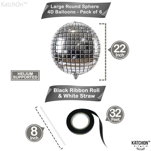 KatchOn, Silver Disco Ball Balloons - Huge 22 Inch, Pack of 6 | 4D Sphere Balloons for Disco Party Decorations | Anniversary, Bachelorette, Birthday, Retro Party Decorations | 70s Party Decoration - Image 2