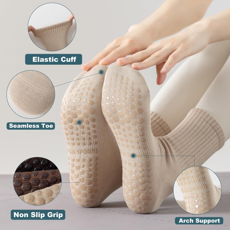 BONANGEL Pilates Socks with Grips for Women, 3 Pairs Womens Grippy Yoga Ballet Barre Hospital Gym Athletic Socks - Image 2