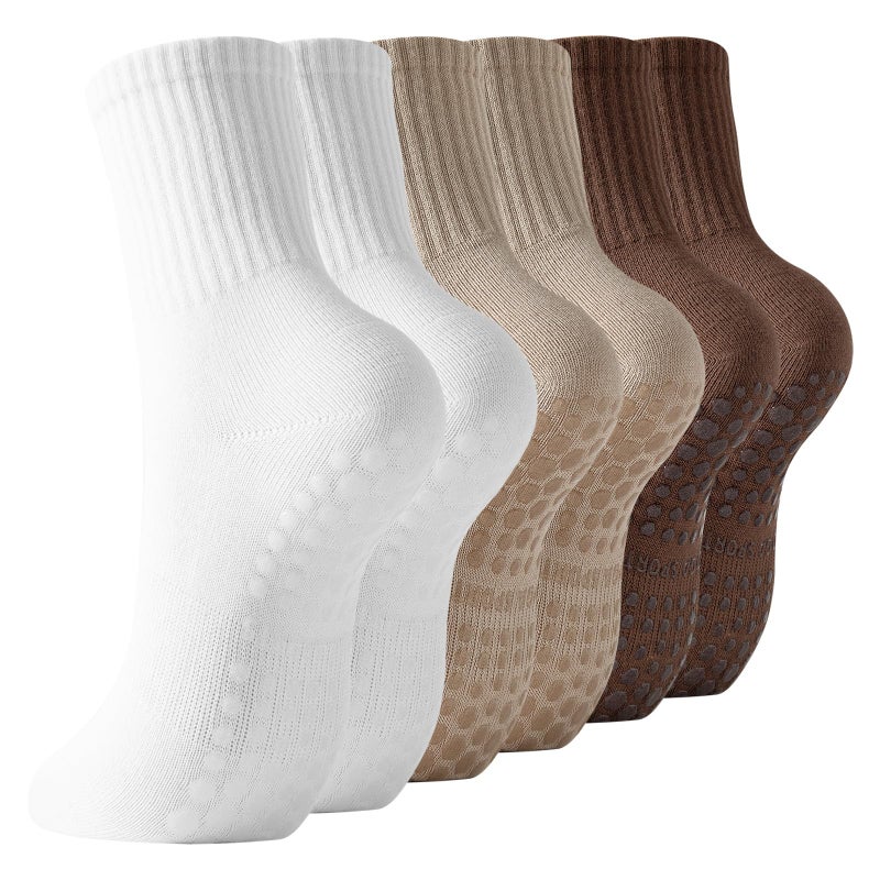 BONANGEL Pilates Socks with Grips for Women, 3 Pairs Womens Grippy Yoga Ballet Barre Hospital Gym Athletic Socks - Image 1
