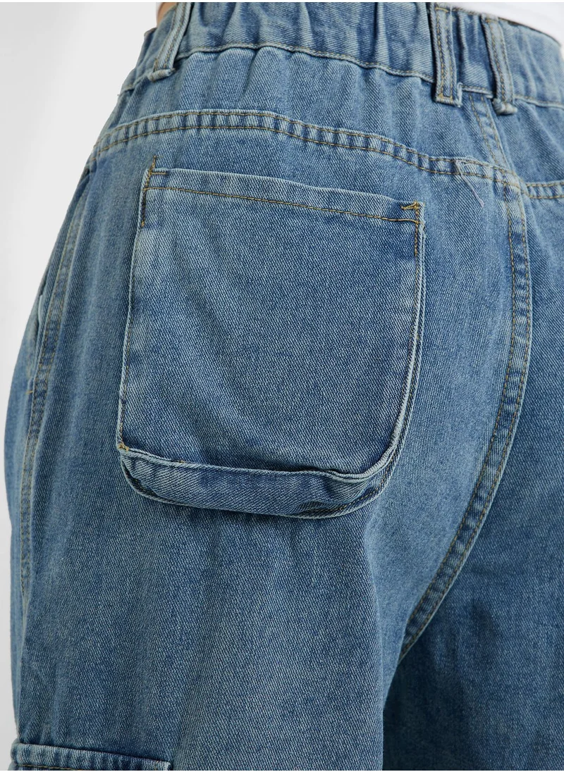 Ginger Multi-Pocket Straight Leg Cargo Jeans
