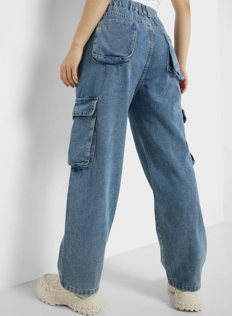 Ginger  Multi-Pocket Straight Leg Cargo Jeans for Women | Best Price UAE
