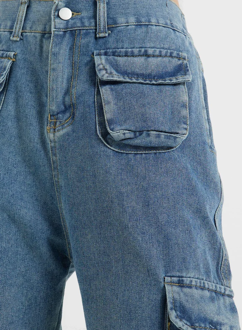 Ginger  Multi-Pocket Straight Leg Cargo Jeans for Women | Best Price UAE