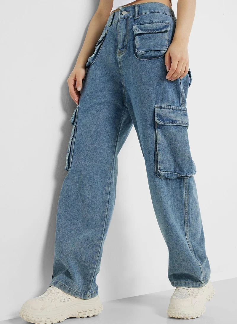 Ginger  Multi-Pocket Straight Leg Cargo Jeans for Women | Best Price UAE
